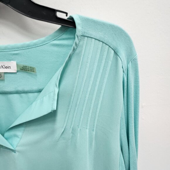 Calvin Klein Top Womens Small Aqua Blue Mixed Media 3/4 Sleeve Pullover Preppy - Picture 3 of 9